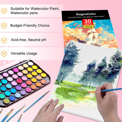 DagouColor Watercolor Paper Pad, A4, 2 Pack, 30 Sheets Each, 140lb/300gsm Cold-pressed Paper, Artist Book for Adults Kids, Painting, Drawing, Mixed Media