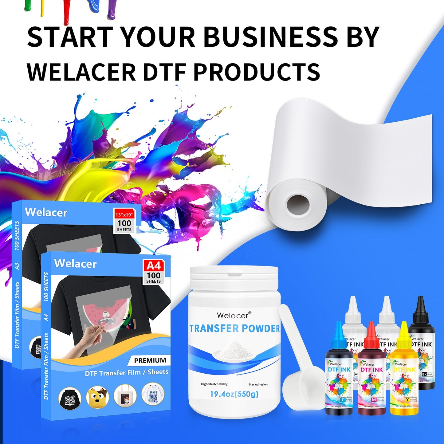 99 Sheets DTF Transfer Film Paper A3 Double Sided Thick Clear Pretreat Sheets, PET Heat Transfer Paper for Inkjet Printer DTG Printer Direct Print On T Shirts Textile
