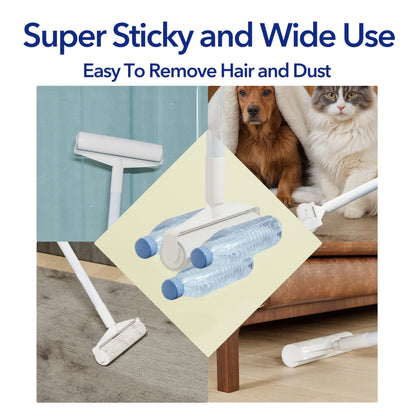 Large Lint Rollers for Carpet, 9.45'' Sticky Rollers for Floor with 360 Sheets, Extendable Long Handle Sticky Mop for Cleaning Couch, Curtains, Cars, Clothing, and Pet Hair