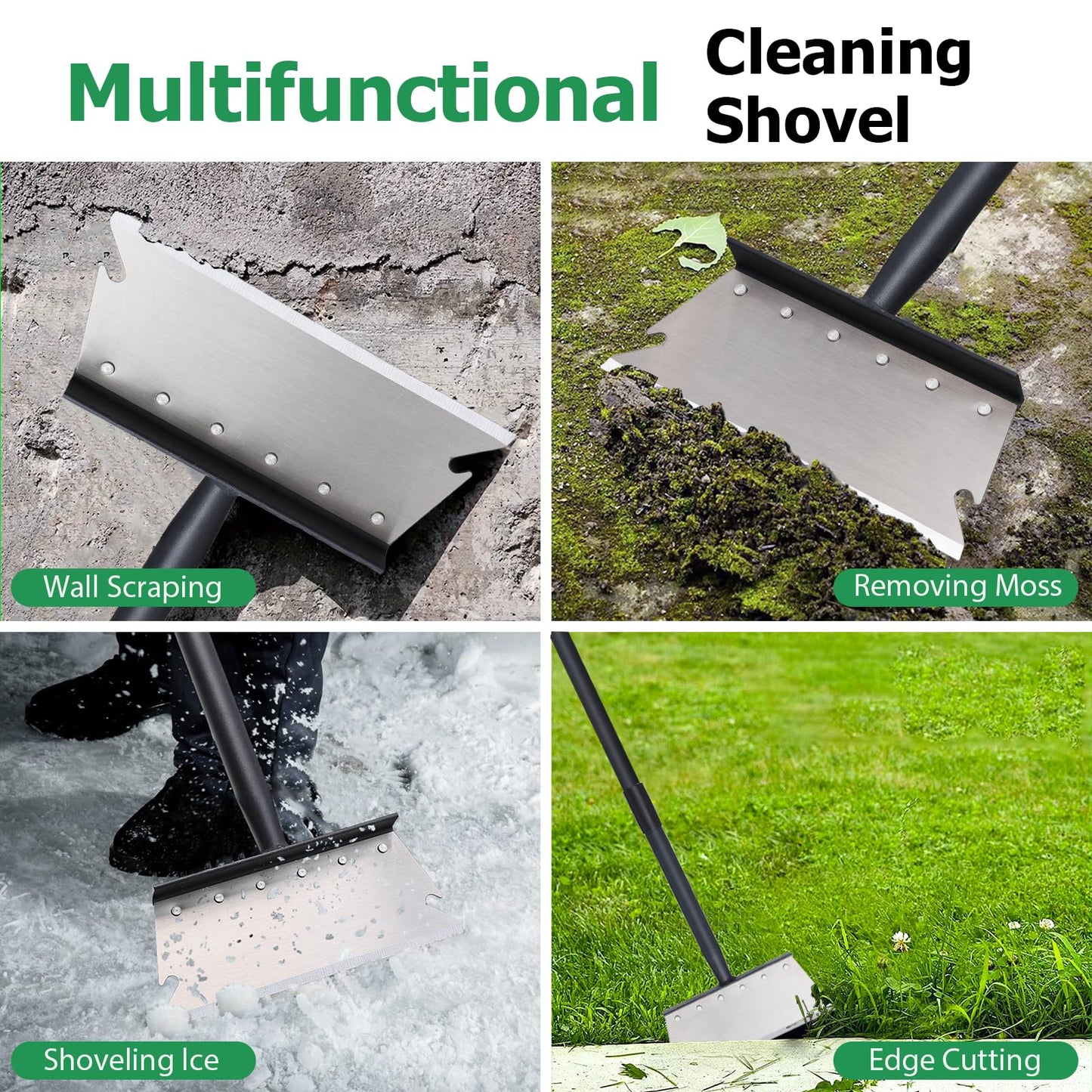 Pragmatist Garden Shovel, Ice Scraper, Multifunctional Cleaning Shovel with 59" Adjustable Handle Heavy Duty Garden Tool for Lawn Edging, Scraping, Weed and Ice Removal
