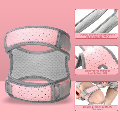 Patellar Tendon Support Strap, Dual Knee Brace with Silicone Insert, Adjustable Compression Neoprene Knee Strap for Running, Arthritis, Jumper, Tennis Injury Recovery - 1 Pair, Pink