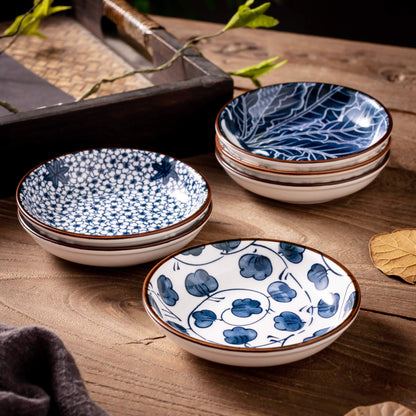 Swuut Japanese Style Ceramic Dipping Bowls,4'' Small Side Dishes Soy Sauce Dish for Sushi Dip,Snack,2.5 Oz Blue and White Pinch Bowl for Kitchen Prep - Set of 6 (4 inch)