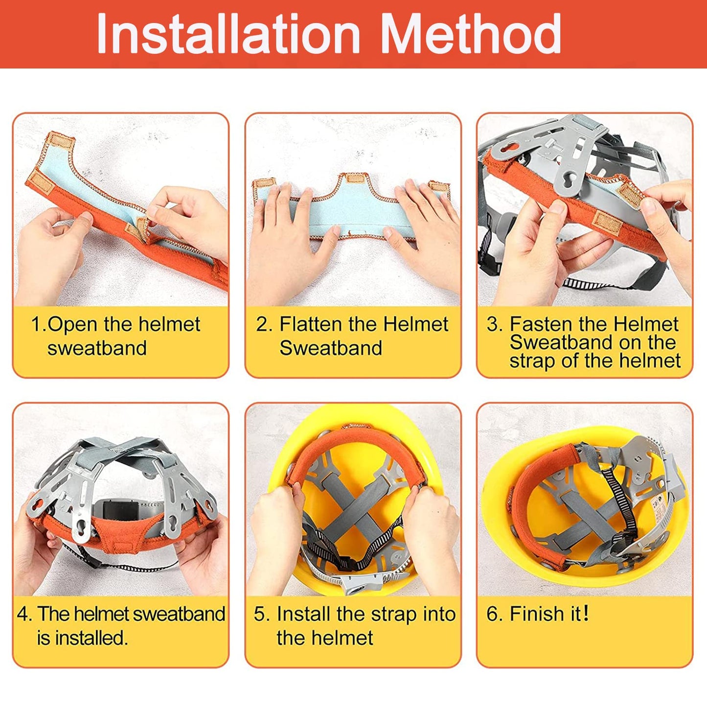 Awaiymi 10Pcs Hard Hat Sweatband Washable, Cotton Hard Hat Liner,Reusable Hard Hat Accessories, Antiperspirant Belt Air Cushion Sweatband Helmet Comforter Pad, Orange
