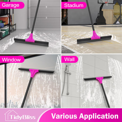 TidyBliss Floor Squeegee Heavy Duty, 18 inches Large Rubber Foam Water Scraper Broom Epoxy Wiper Mop with 58.3 inches Long Handle for Cleaning Concrete Pool Rug Garage Deck Shower Window Outdoor