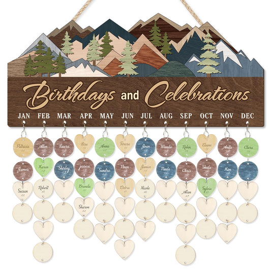 TOARTi Woodland Themed Family Birthday Calendar Wall Hanging(15.7''x7'') with 100 pcs Tags, DIY Rustic Birthday Celebration Reminder Board, Celebration Calendar Tracker Wooden Plaque for Home Office