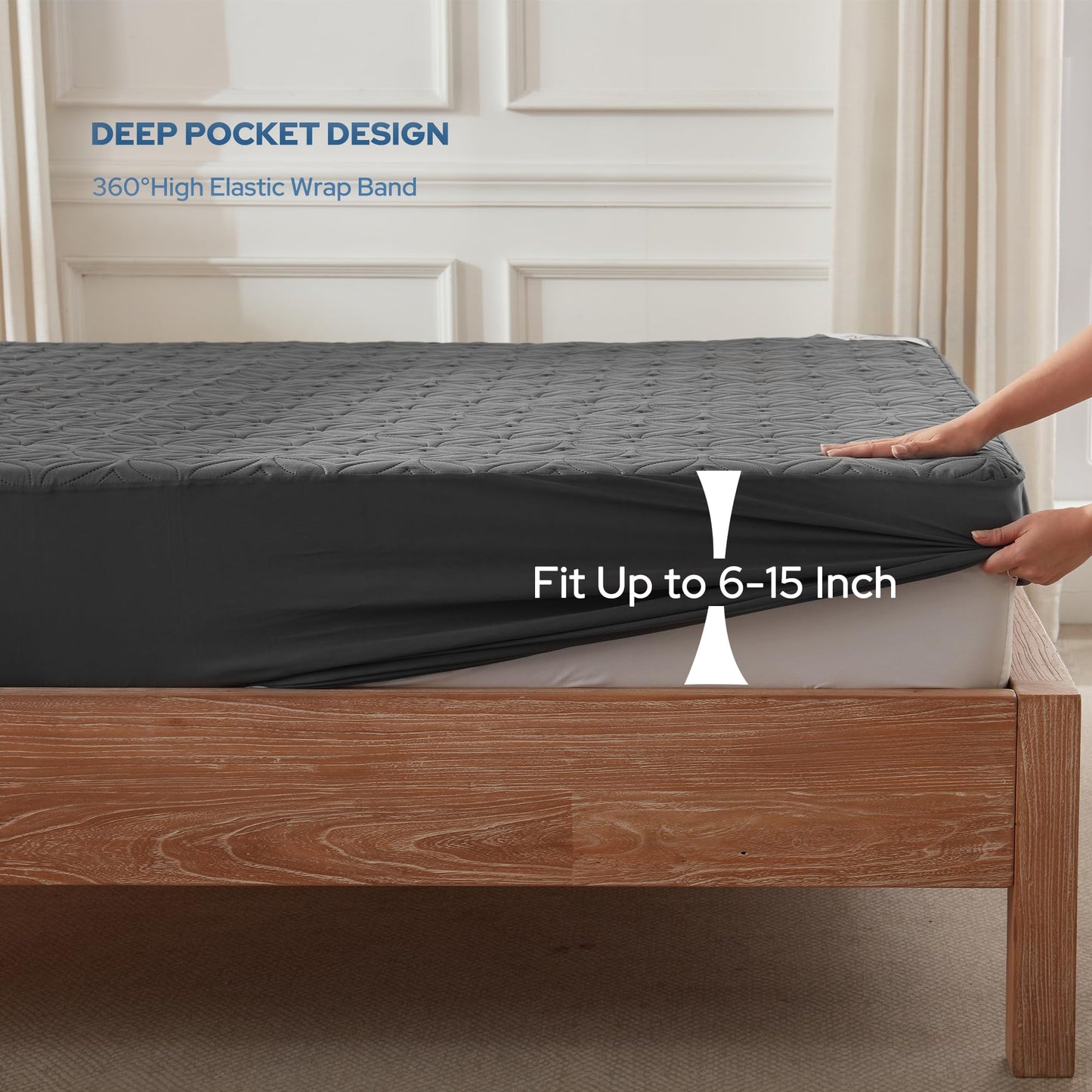 BEDLORE Waterproof Mattress Protector, Twin Size Mattress Pad with Deep Pocket 6"-18" Depth, Soft & Breathable Dirt-Proof Single Bed Mattress Cover for Kids Teenager Bedroom, Dorm Room (Gray)