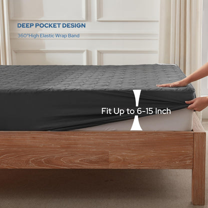 BEDLORE Waterproof Mattress Protector, Twin Size Mattress Pad with Deep Pocket 6"-18" Depth, Soft & Breathable Dirt-Proof Single Bed Mattress Cover for Kids Teenager Bedroom, Dorm Room (Gray)