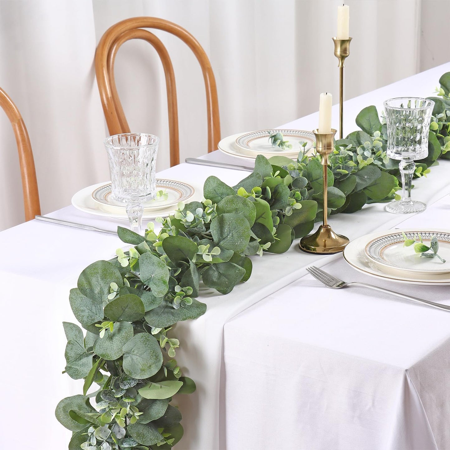 SOMYTING Eucalyptus Garlands, 2 Pack 5.7ft Long Artificial Mixed Eucalyptus Leaves Vine Greenery Garland Hanging Plants for Farmhouse Table Centerpiece Mantel Wedding Arch Backdrop Decor