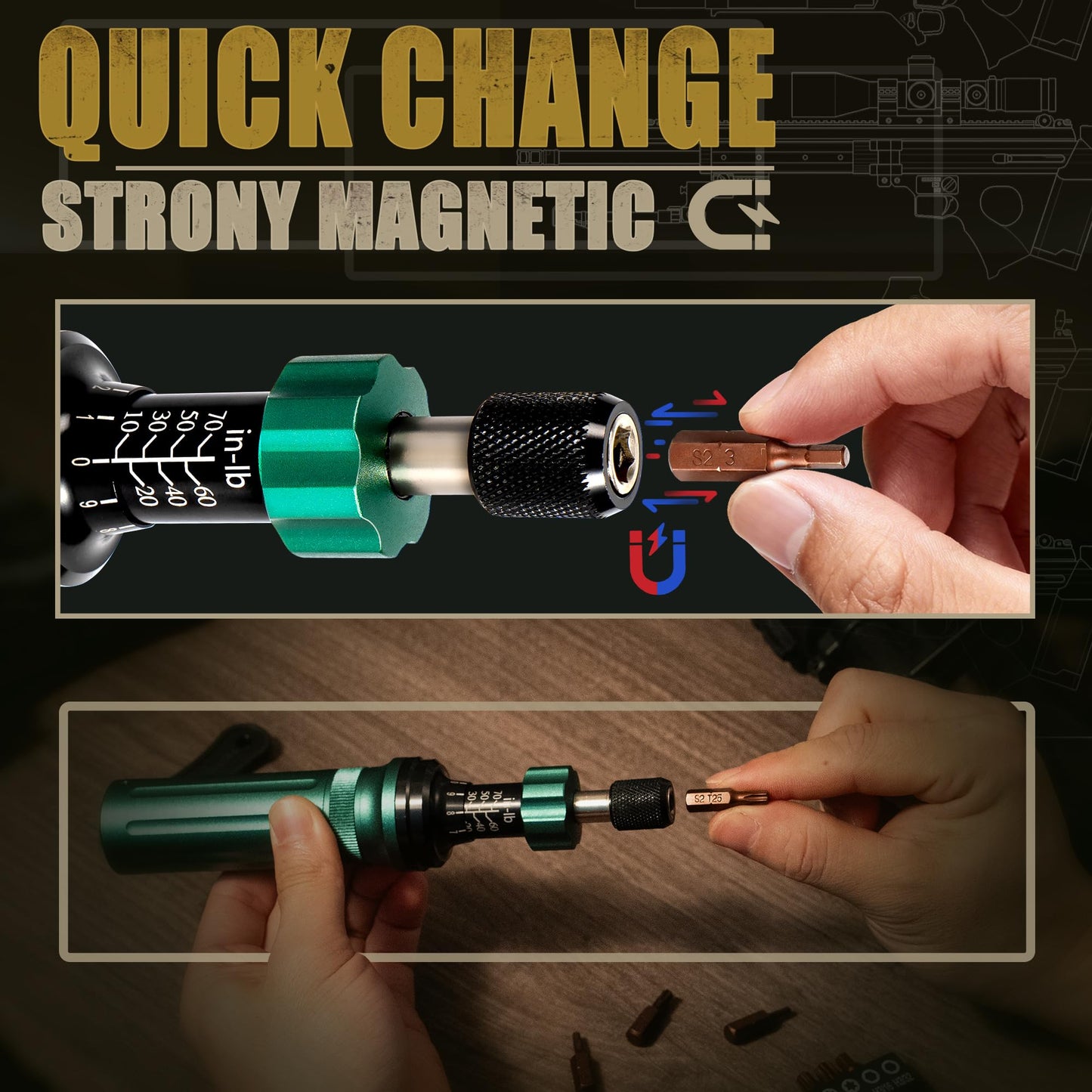UUT Wrench scewdriver, Torque Screwdriver, Preset Adjustable Click Torque Screwdriver, Inch Pound Precision Screwdriver Set with S2 Bits, Storage Case, 1/4 Inch Drive, 10–70 in.lb.