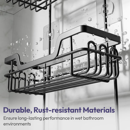 SWTYMIKI Shower Caddy Hanging, Shower Caddy Over Shower Head with 2 Soap Holders & hooks, 3 Tier Antirust & Anti-Swing Bathroom Shelves Organizer No Drilling, Black