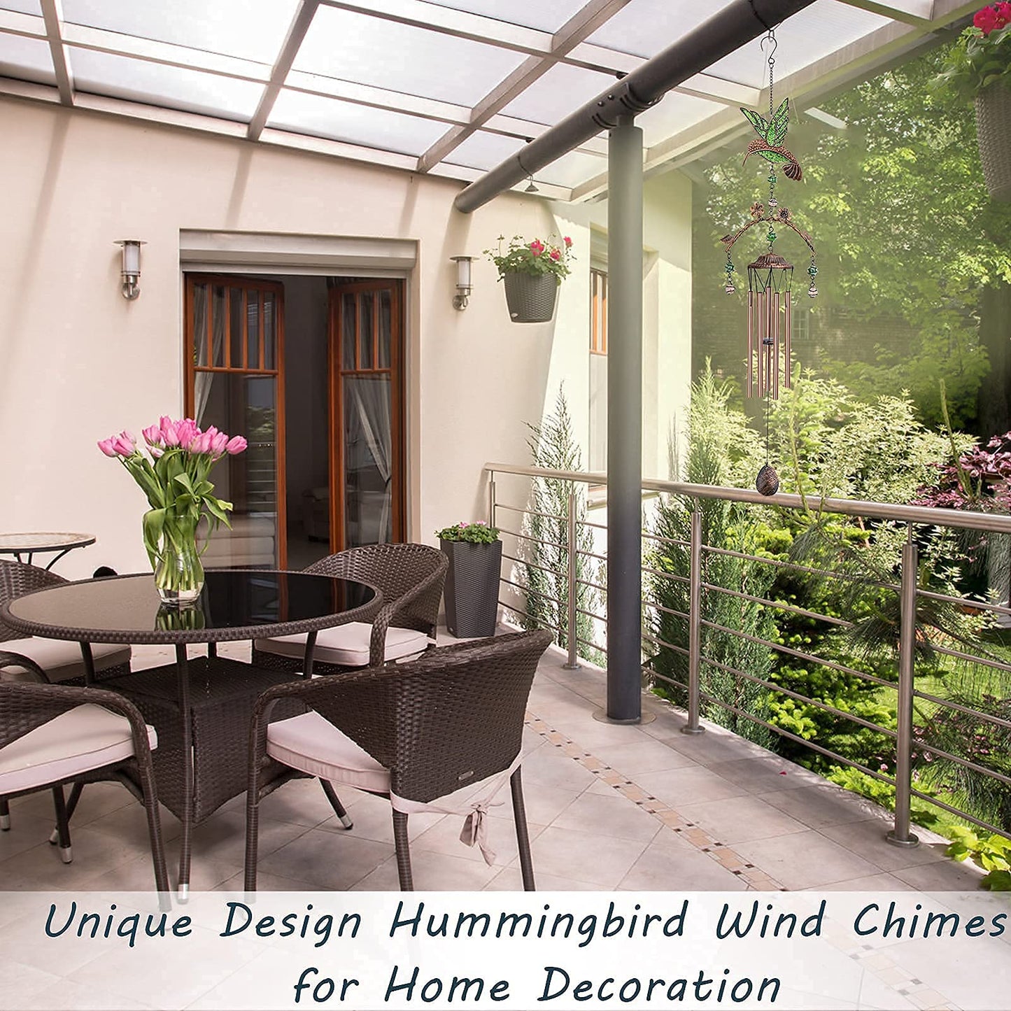 Wind Chimes - Green Hummingbird Wind Chimes for Outside Deep Tone 34 inches 5 Aluminum Tubes, Birthday, Mother's Day, Hummingbird Gifts for Mom, Grandma, Decorations for Home, Garden, Patio, Backyard