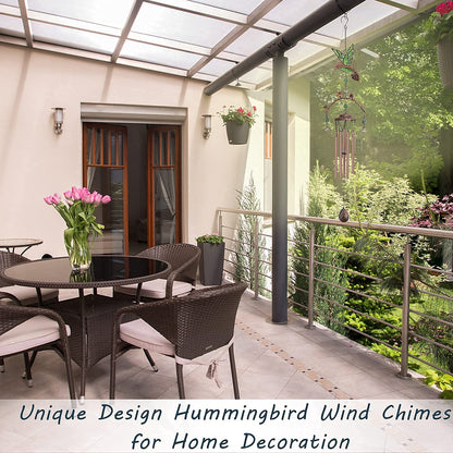 Wind Chimes - Green Hummingbird Wind Chimes for Outside Deep Tone 34 inches 5 Aluminum Tubes, Birthday, Mother's Day, Hummingbird Gifts for Mom, Grandma, Decorations for Home, Garden, Patio, Backyard
