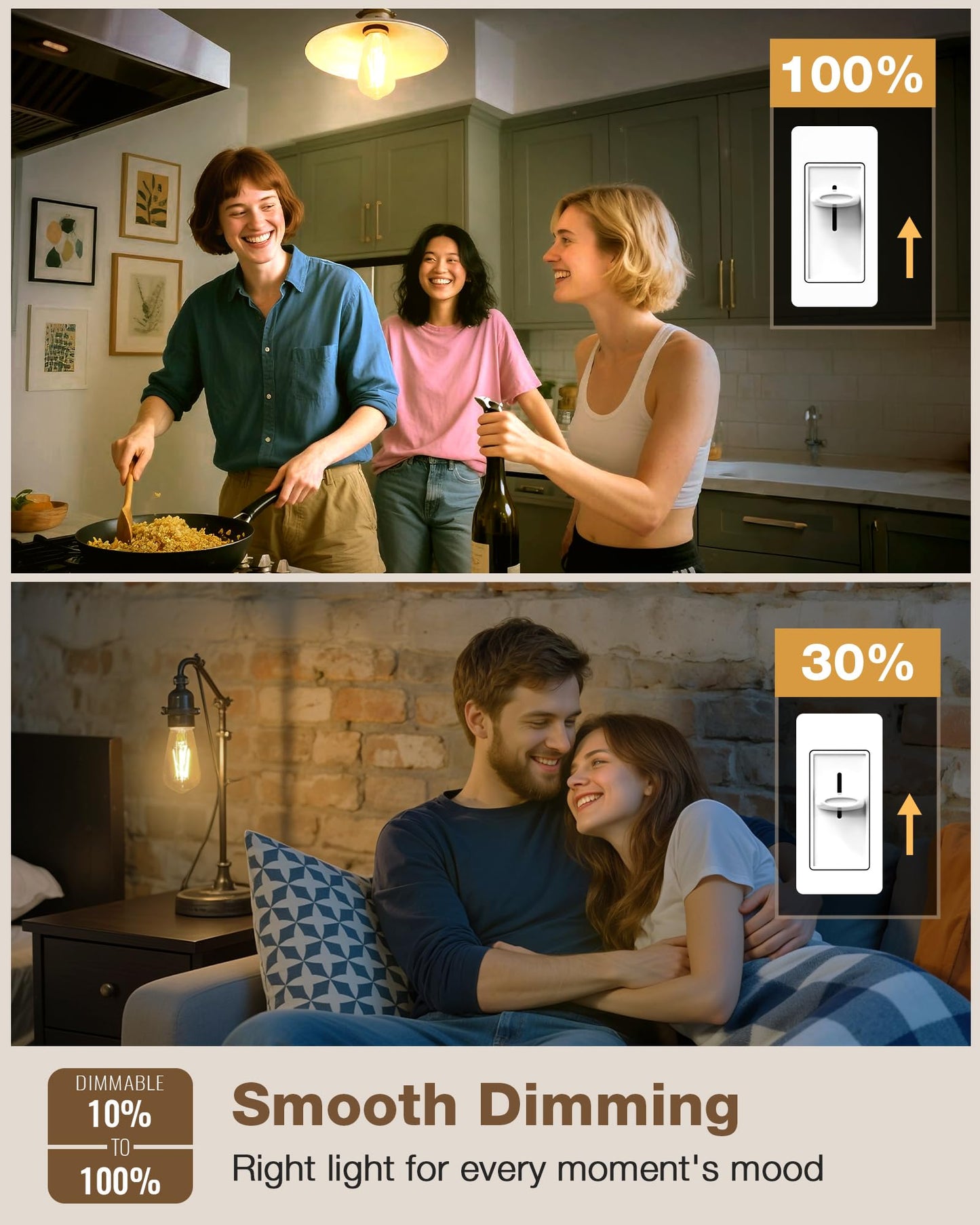 LED Edison Bulbs 60 Watt Dimmable, Vintage E26 Light Bulb Soft White 2700K, ST58 Teardrop Antique Style 60W Equivalent Lightbulbs, Medium Base 6W 700 Lumen 120V, 6 Pack