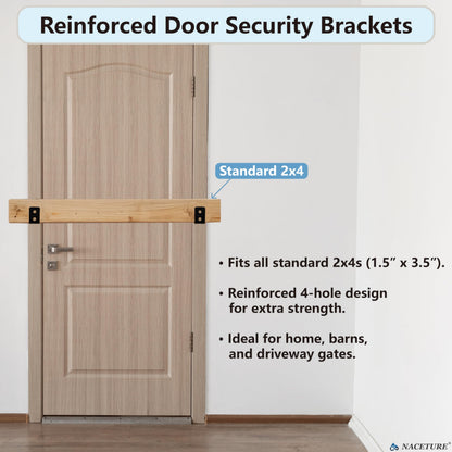 4 Pack Door Barricade Brackets – Heavy Duty 2x4 U Bracket Door Brace Reinforcement Plates with Screws, Wall Mount Security Bar Holder for Front Door Safety, Anti-Rust Steel, Easy Install