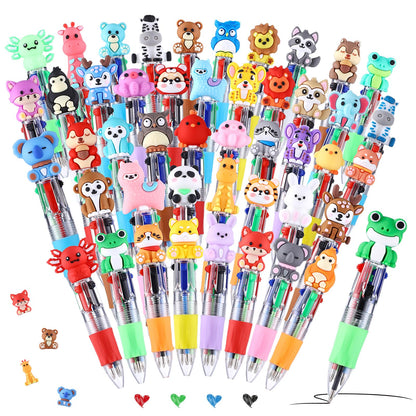 48 Pack Multicolor Pen in One Animal Party Favors 4-in-1 Fun Pens Cute Pens Retractable Mini Ballpoint Pen for Classroom Gifts Birthday Gifts Teacher and School Supplies