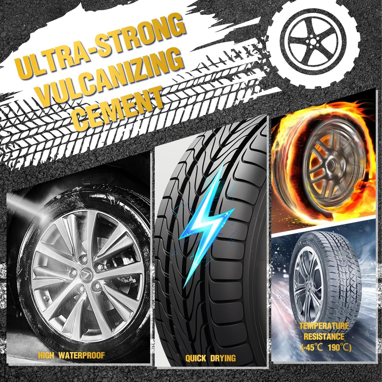 Vulcanizing Cement – 17.6 Oz Rubber Cement All Purpose for Tire Patch, Plug & Tube | Professional Tire Repair Glue with Brush for Motorcycle, Bike, Car | Clear, Fast Drying Tire Patch Glue Heavy Duty