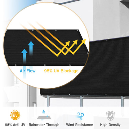 UIRWAY Privacy Screen Balcony Fence 3'x10', Garden Courtyard Privacy Fence Screen with Zip Ties UV Protection, for Animal Barriers, Decks, Patios, Outdoor Pools, Porches, Condo Railings - Black