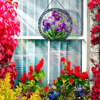 RIVEENY Stained Glass Window Hanging, Flower Gifts for Women, Flowers Suncatcher for Window, 8" Purple Stained Glass Suncatchers, Hand Painted Glass for Flowers Lover