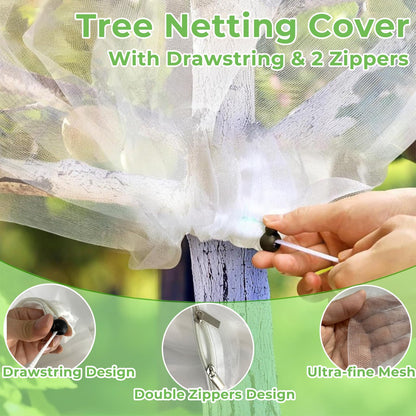 10 x 10 ft Large Fruits Tree Netting Cover with 2 Zippers & Drawstring, Garden Bird Squirrel Small Animal Barrier Netting Plant Protective Cover, Durable Mesh Cover for Cherry Blueberry Apple Tree