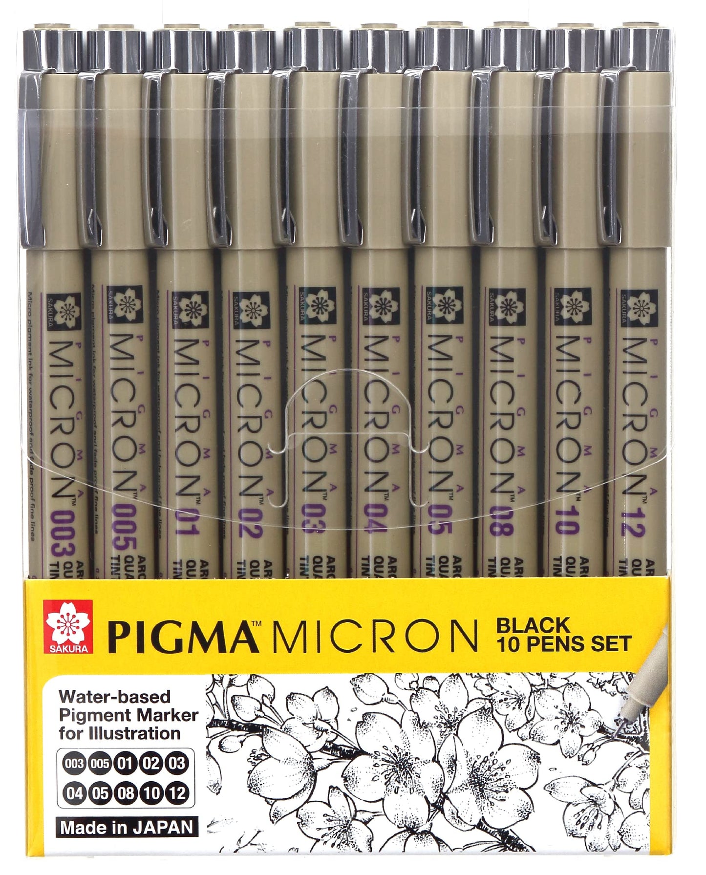 Sakura Micron fineliner pen 10 piece black ink colour artist drawing set