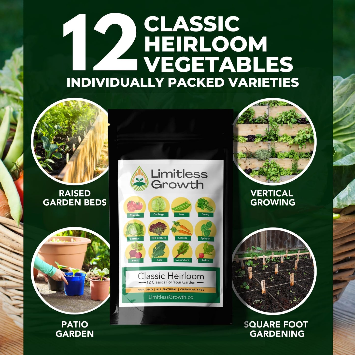 Classic Heirloom Vegetables | 12 Varieties of Heritage Vegetable Seeds for Canadian Home Gardens | Beginner Friendly | Grown in West Coast Canada | Limitless Growth