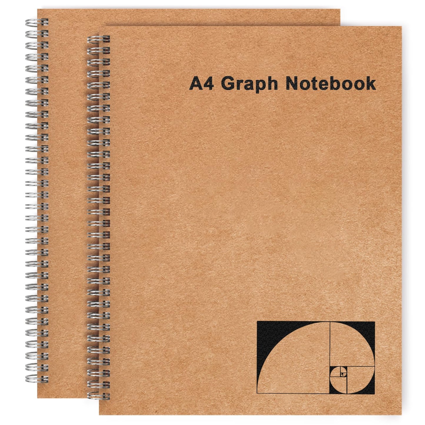 A4 Graph Paper Notebook, 2 Pack Large Spiral Grid Notebook, 200 Pages 100gsm Thick 5mm Square Paper Quad Notebook for Engineering, Math, Taking Notes, Drawing and More - Kraft Brown Cover, 8.5" x 11"