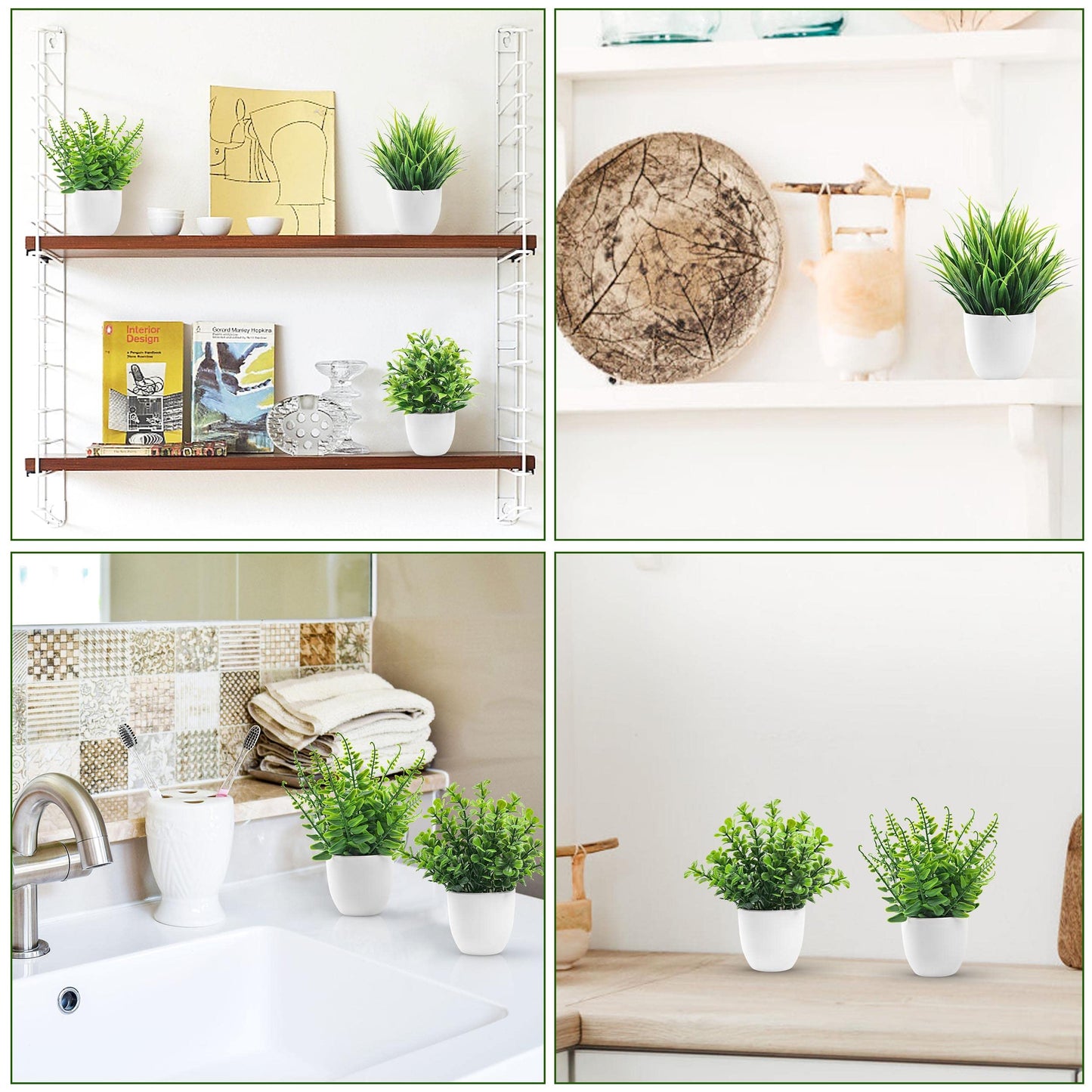 Der Rose Fake Plants 4 Packs Artificial Plants Small Faux Plants in White Pot for Bathroom Home Office Table Decor Indoor