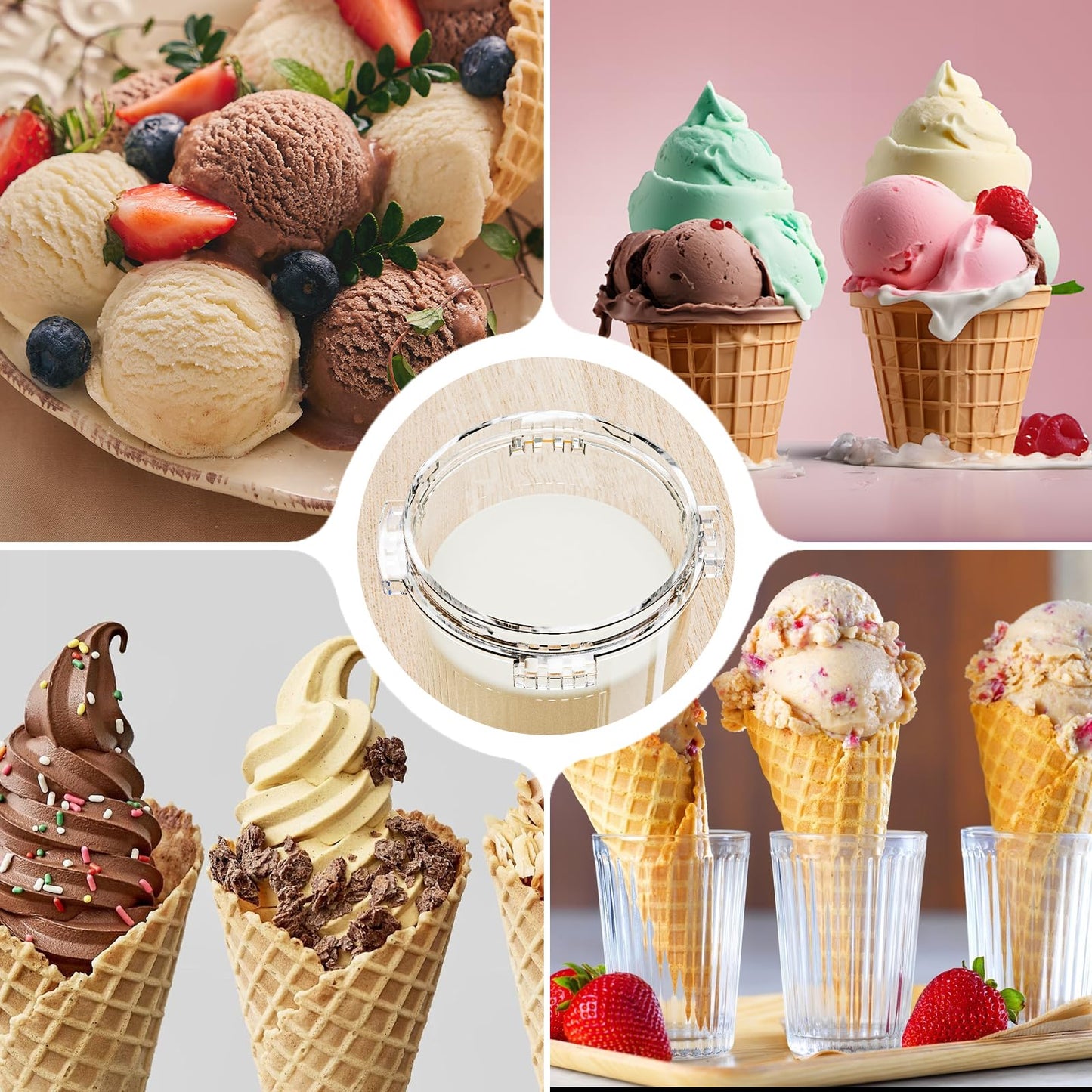 2 Pack Ice Cream Pints and Lids Compatible with Ninja Creami NC701C NC700 Series Swirl Ice Cream & Soft Serve Makers, 16oz Container with 4Pcs Replacement Swirl Nozzles - BPA Free, Dishwasher Safe