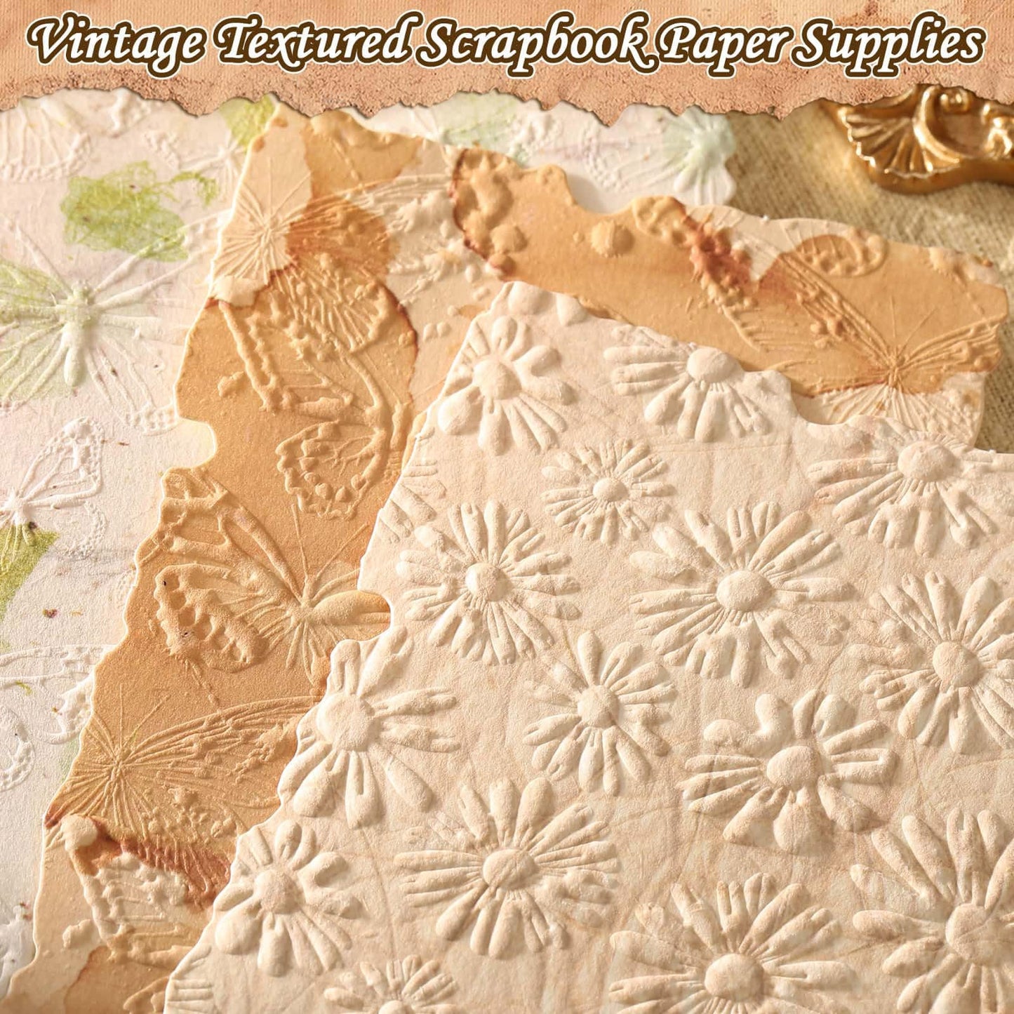 226 Sheets Textured Scrapbook Paper Kit with Photo Tapes, Vintage Scrapbooking Supplies Craft Paper for Junk Journal Supplies Planner Mixed Collage Materials Embellishments