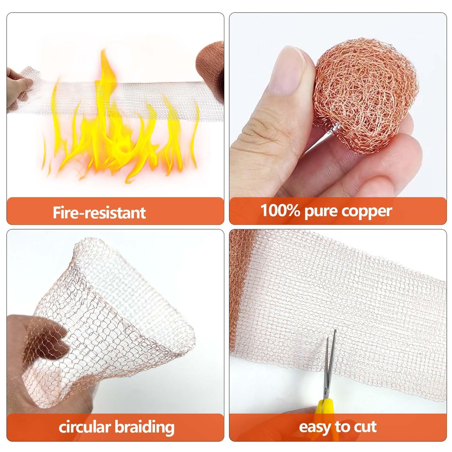 Copper Mesh,5" X 33 Feet(10m/270g),100% Pure Copper Mesh Roll Knit Copper Mesh,Gap Blocker for Building Hole,Protect Saplings&Seeds,Barbecue Grill Clean,Fill Fabric DIY