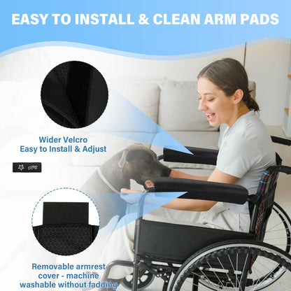 Spring Season Wheelchair Armrest Covers (Pair) - Suede Velvet Memory Foam Pads, Soft Support Cushion for Wheelchairs, Office & Transport Chairs (Black)
