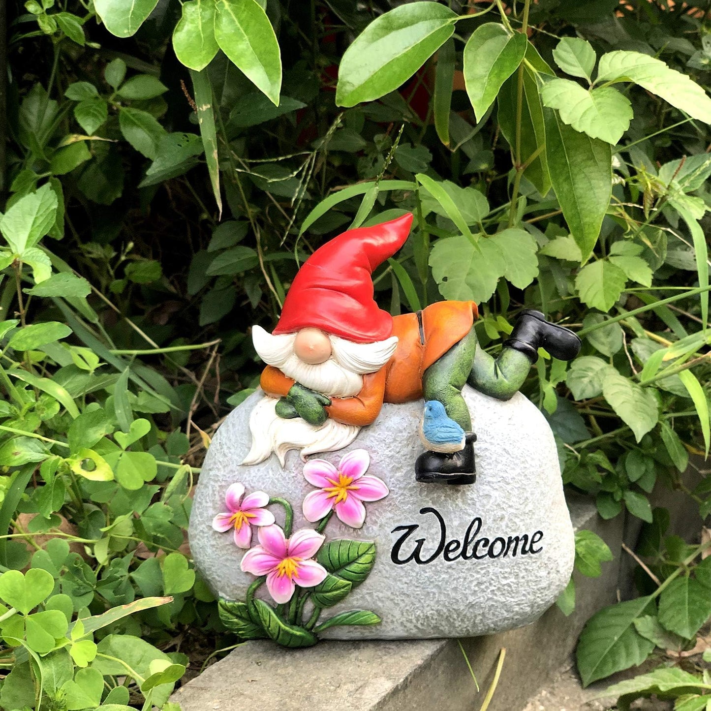 TZSSP Garden Gnome Outdoor Statue Welcome Stone Statuary for Patio Lawn Garden Decoration,Red