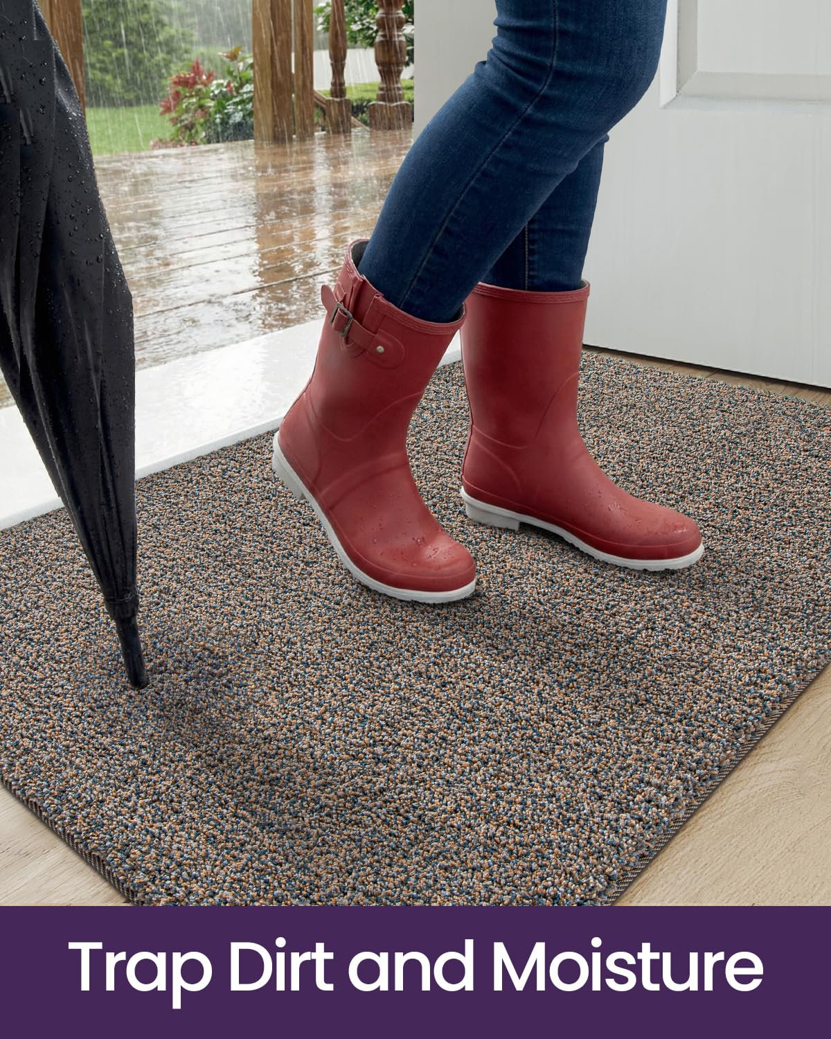 DEXI Indoor Door Mat Front Entrance, 20x32 Non Slip Dirt Trapper Soft Entry Rug, Absorbent Washable Doormat for Inside Entryway Floor Carpet, Brown-Blue