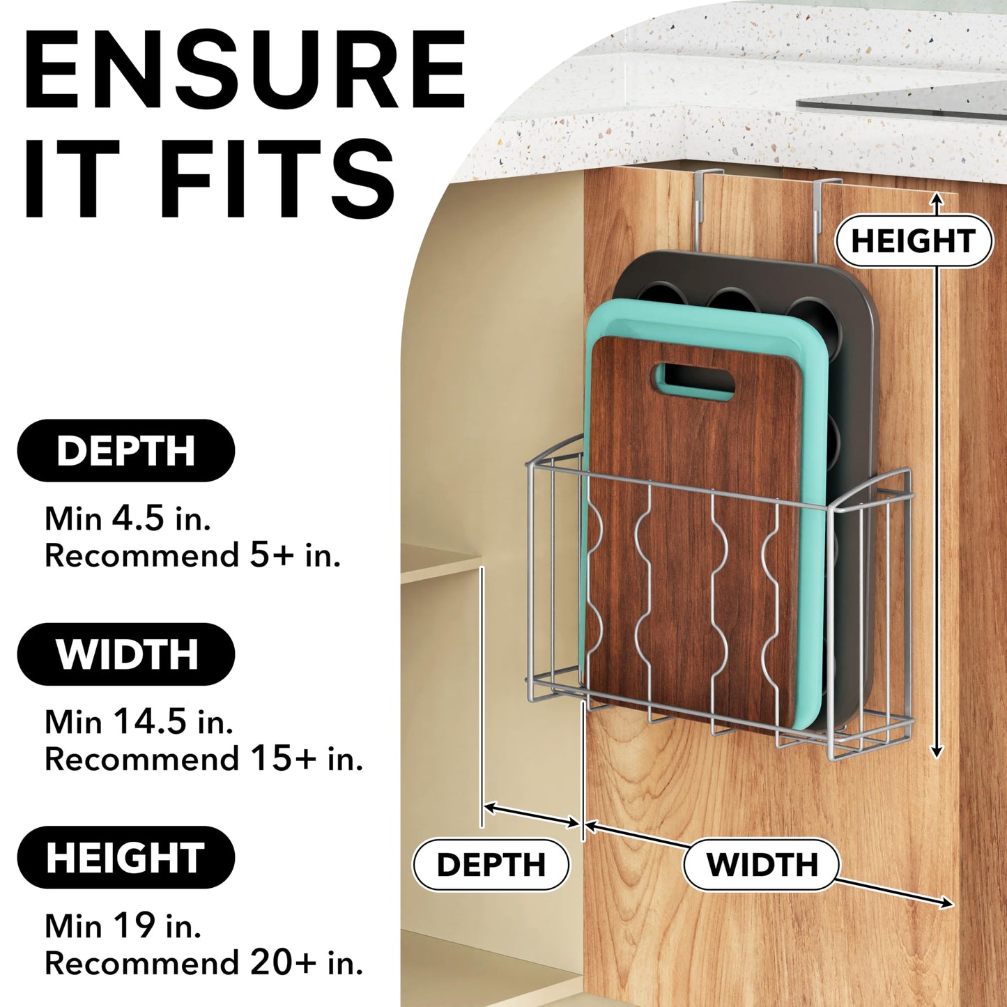 Simple Houseware 2-Pack Over the Door Cabinet Organizer, Wall Mount Wire Basket Rack for Foil, Plastic Wrap, Cutting Boards, and Cupboard Storage, Silver