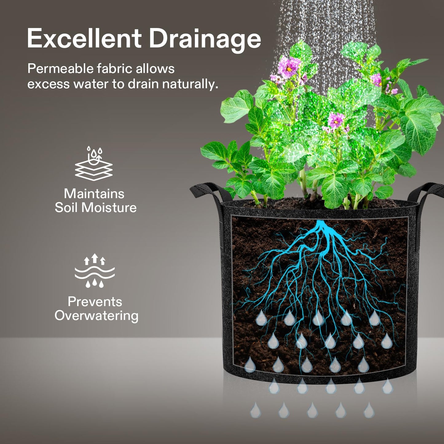 VIVOSUN 10-Pack 5 Gallon Grow Bags Heavy Duty 300G Thickened Nonwoven Plant Fabric Pots with Handles