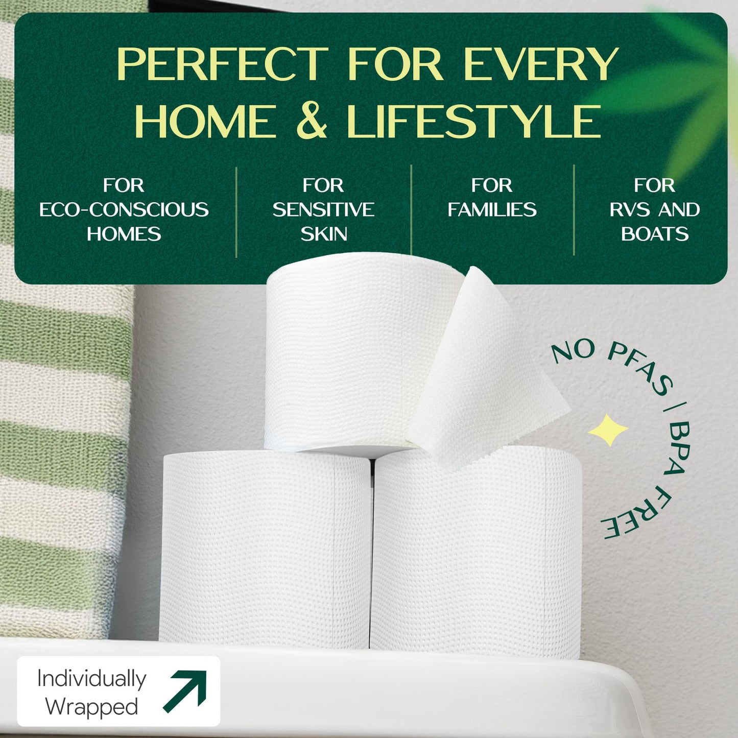 100% Bamboo Toilet Paper | 3-Ply – Strong & Absorbent | Tree-Free, FSC Certified, BPA/PFAS-Free | Septic-Safe, Lint-Free | 6 Rolls (1800 Sheets) | PALM NAKI