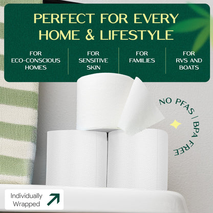 100% Bamboo Toilet Paper | 3-Ply – Strong & Absorbent | Tree-Free, FSC Certified, BPA/PFAS-Free | Septic-Safe, Lint-Free | 6 Rolls (1800 Sheets) | PALM NAKI