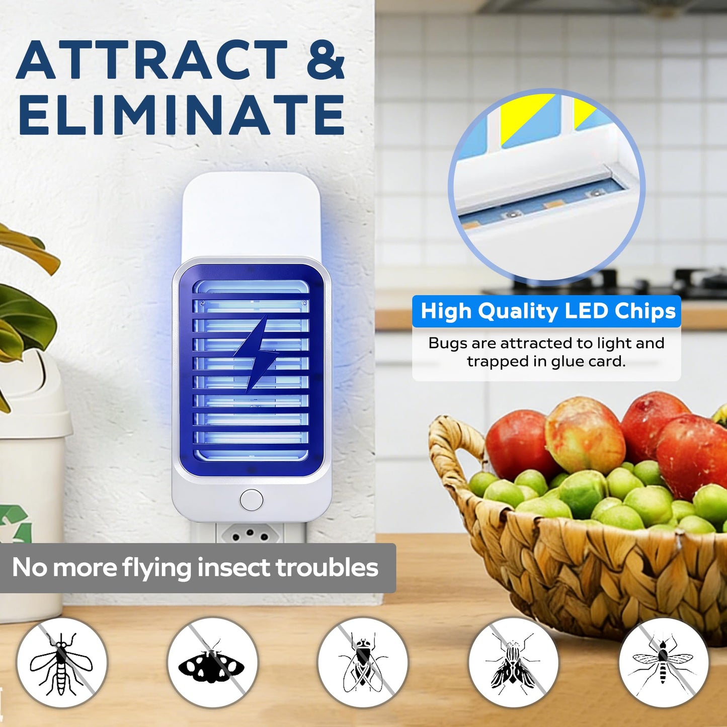 2-in-1 Electric Mosquito Zapper & Night Light | Chemical-Free Bug Zapper with Repellent Sticker Slot for Home, Bedroom, Baby Room & Travel
