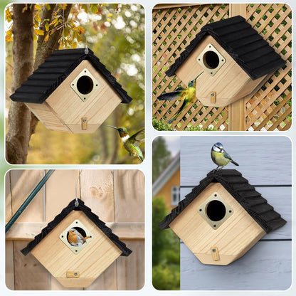 Bird House for Outside, Outdoor Bird Houses for Bluebirds, Finches & Cardinals - Natural Wooden Bird Nest with Easy Clean Design, Hanging Garden Decoration (8.5 x 6 x 6.8 Inch)