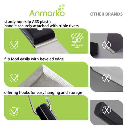 Anmarko Stainless Steel Griddle Spatula Set - Heavy Duty & Sturdy - 3 Piece Set - Dishwasher Safe