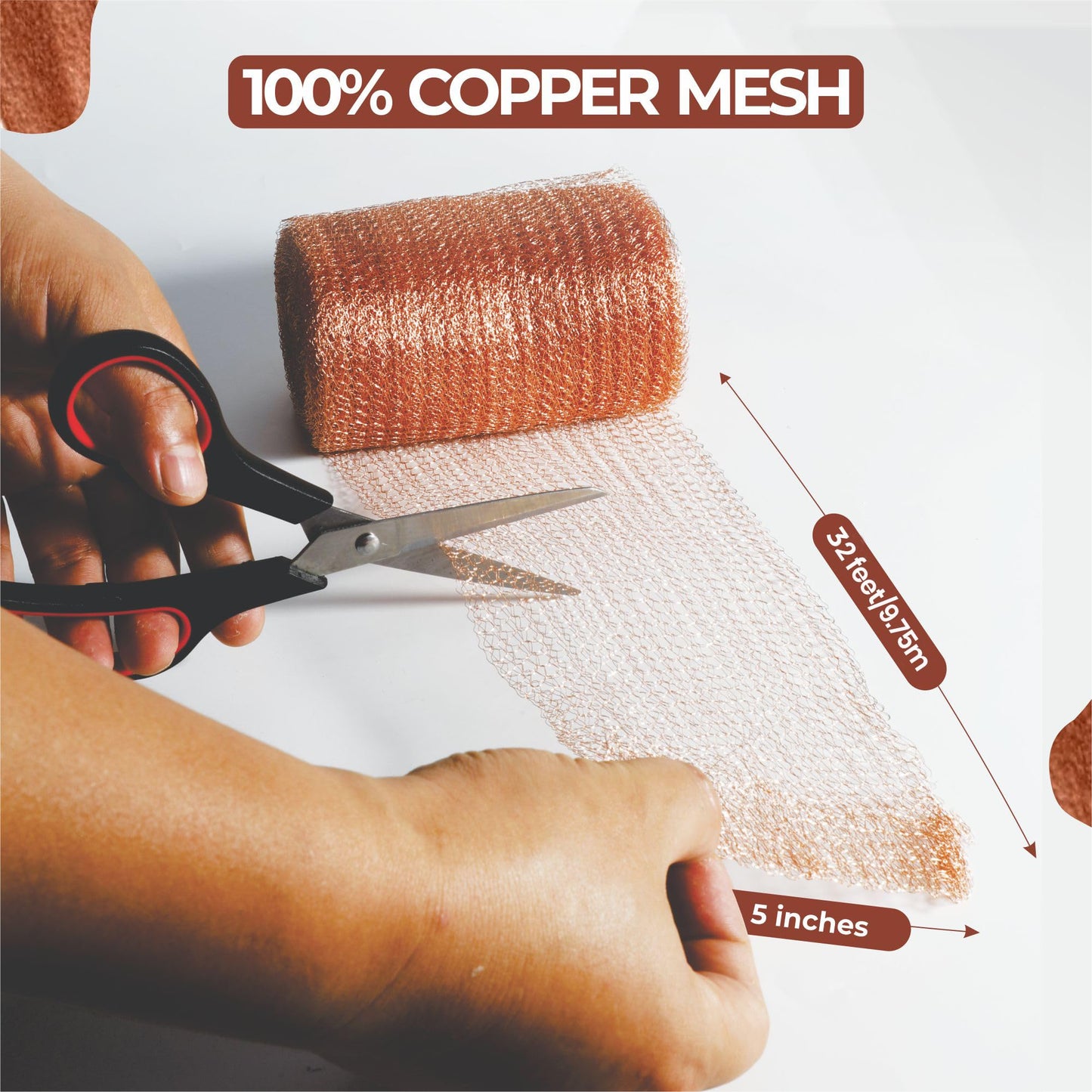 Californistan Copper Mesh Rodent Control, 5in x 32ft- Rustproof Copper Mesh Roll for Rodent, Bat & Snail - Perfect for Hole Blocking, Gardening & Sealing Water Opening - Plus Bonus Scissor & Gloves