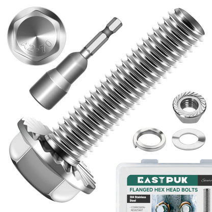 EASTPUK M10-1.5 x 40mm Metric Flanged Hex Head Bolts Screws, 10Sets M10x1.5 Flange Hexagon Drive Stainless Steel 18-8 (304) M10 Bolts and Nuts Washers