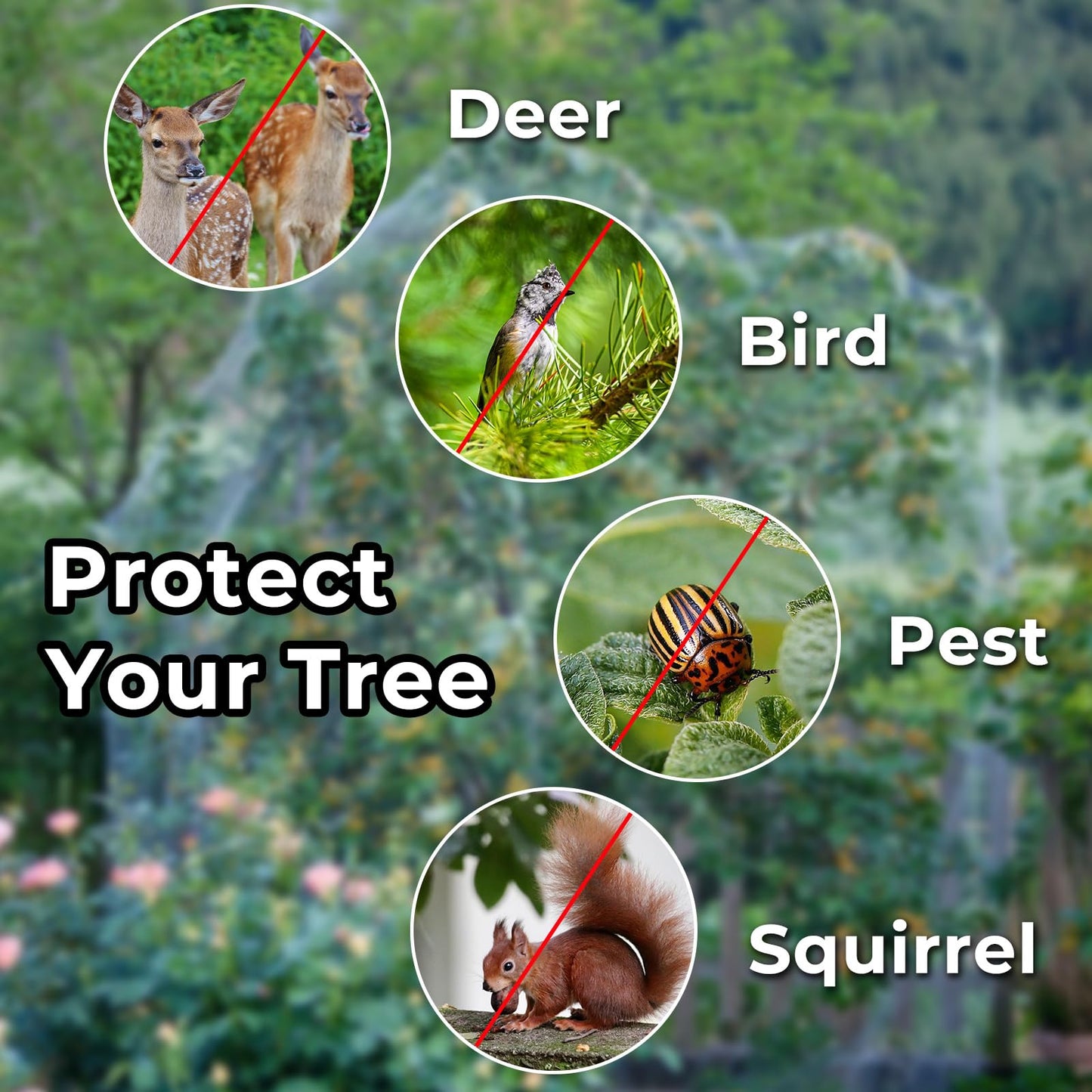10 x 10 ft Large Fruits Tree Netting Cover with 2 Zippers & Drawstring, Garden Bird Squirrel Small Animal Barrier Netting Plant Protective Cover, Durable Mesh Cover for Cherry Blueberry Apple Tree