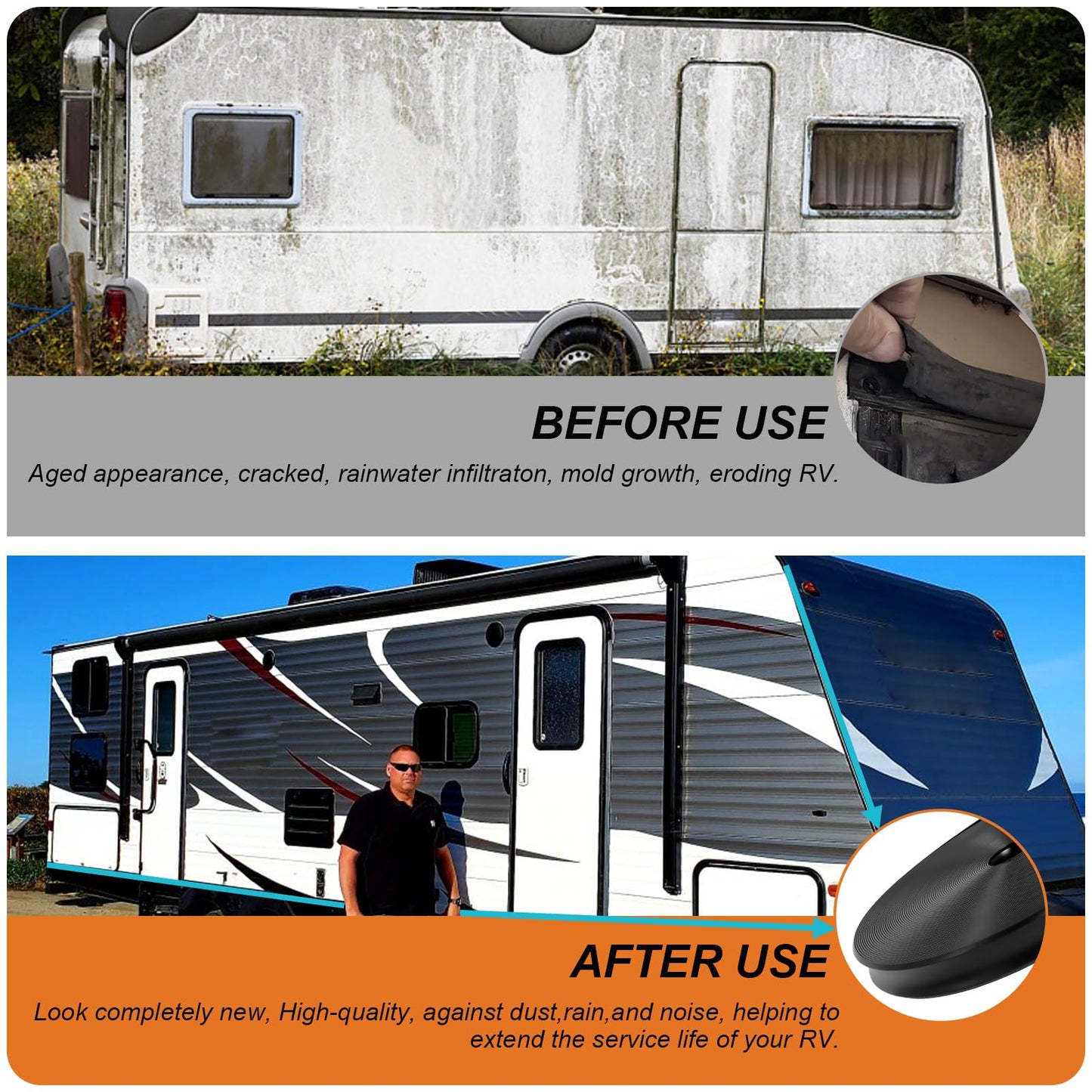 1" RV Vinyl Trim Insert 50 FT with 8 Screws, RV Corner Trim Molding Exterior,Screw Cover for RV Camper Travel Trailer,Black