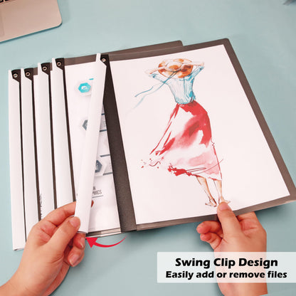 Dlicoda Report Covers with Swing Clip, 10 Pack Clear Front Presentation folders for A4/Letter Size, 8.9'' x 11.9'', 40 Sheet Capacity, No Punch Needed (Black)