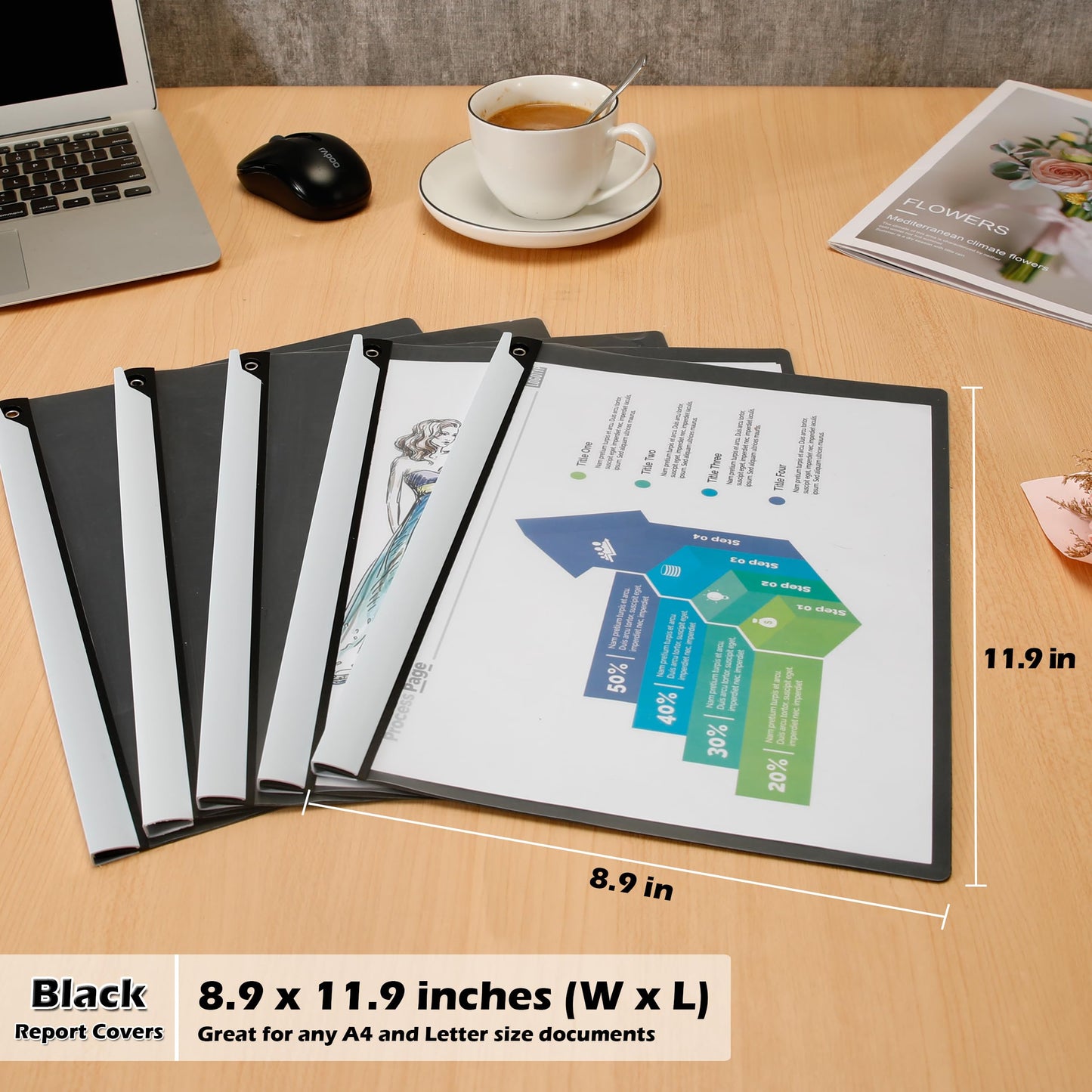 Dlicoda Report Covers with Swing Clip, 10 Pack Clear Front Presentation folders for A4/Letter Size, 8.9'' x 11.9'', 40 Sheet Capacity, No Punch Needed (Black)