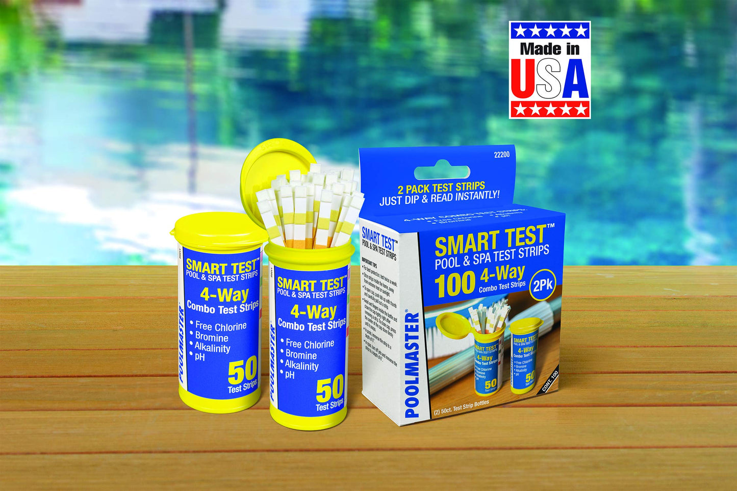 Poolmaster 22200 Smart 4-Way Swimming Pool and Spa Water Chemistry Test Strips, 100 Count, 2 Pack, Made in The USA, Yellow