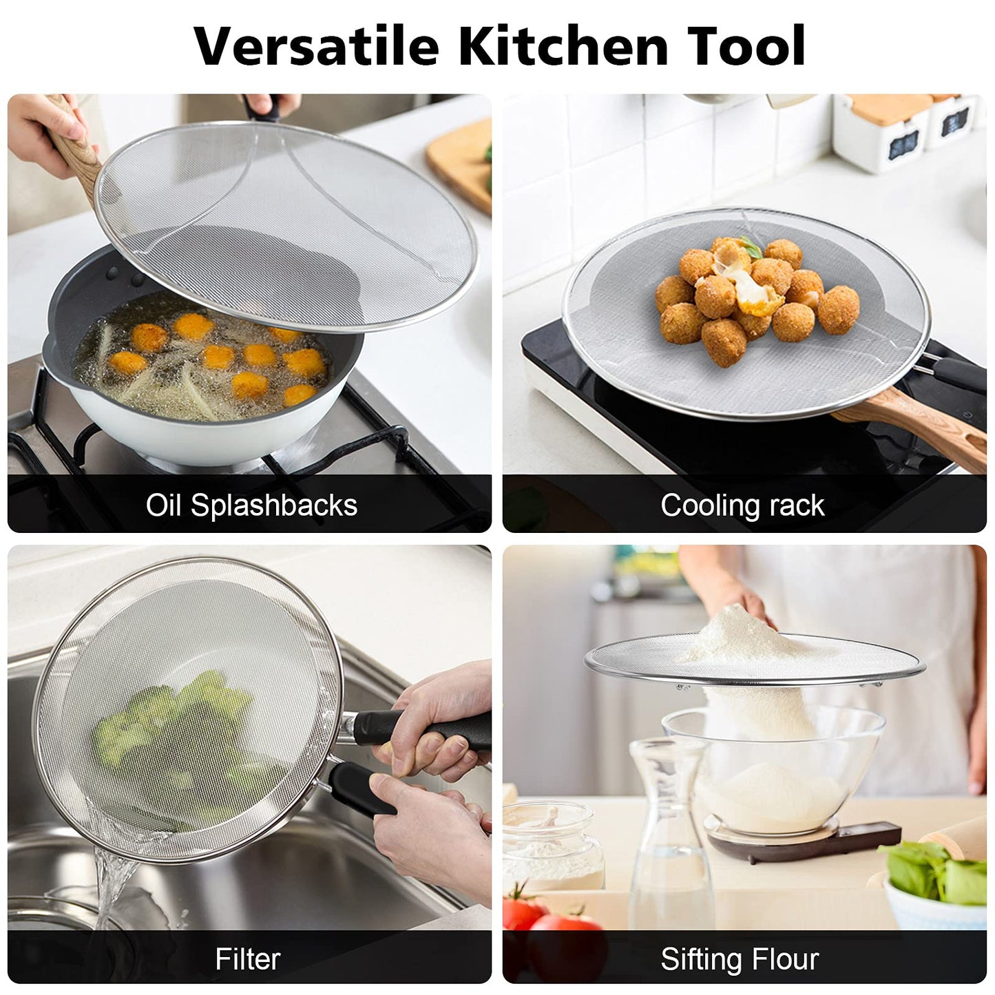 Splatter Screen for Frying Pan - 9.8" 11.4" 13" Grease Splatter Guard Hot Oil Splatter Guard, Stainless Steel Fine Mesh Splash Guard with Resting Feet for Cooking to Prevent Oil Splatter