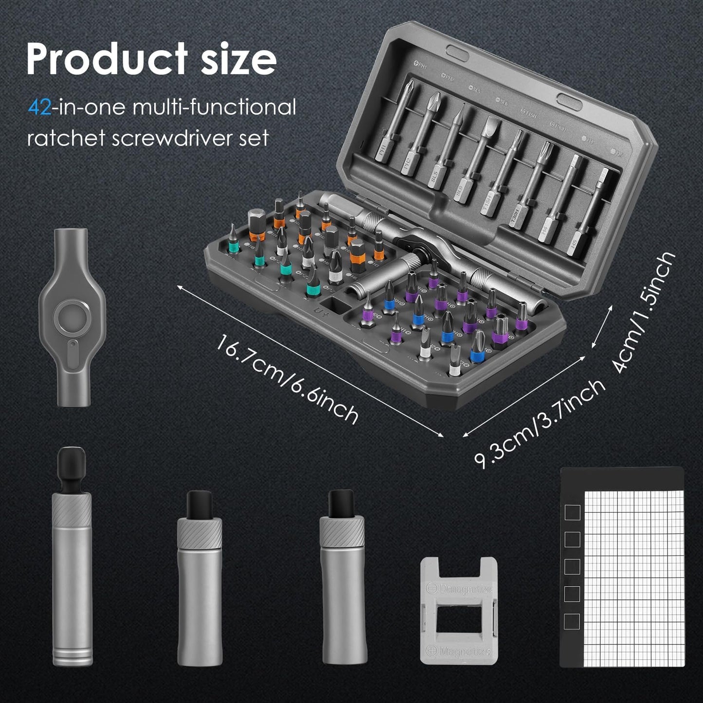 42 in 1 Magnetic Screwdriver Set,Ratchet Screwdrivers Kit with 40PCS Magnetic Bits&Detachable Ratchet Handle,Multi Bit Magnet Screw Drive,Household Wrench Screwdriver Tool Combination Set (42 in 1)