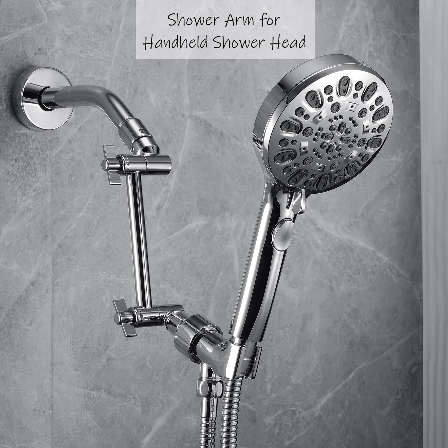Shower Head Extension Arm, 6 Inch Adjustable Shower Arm Extender for Handheld/Fixed/Rain Shower Head, All Metal Showerhead Arm with G1/2 Universal Connector, Easy Installation, Chrome